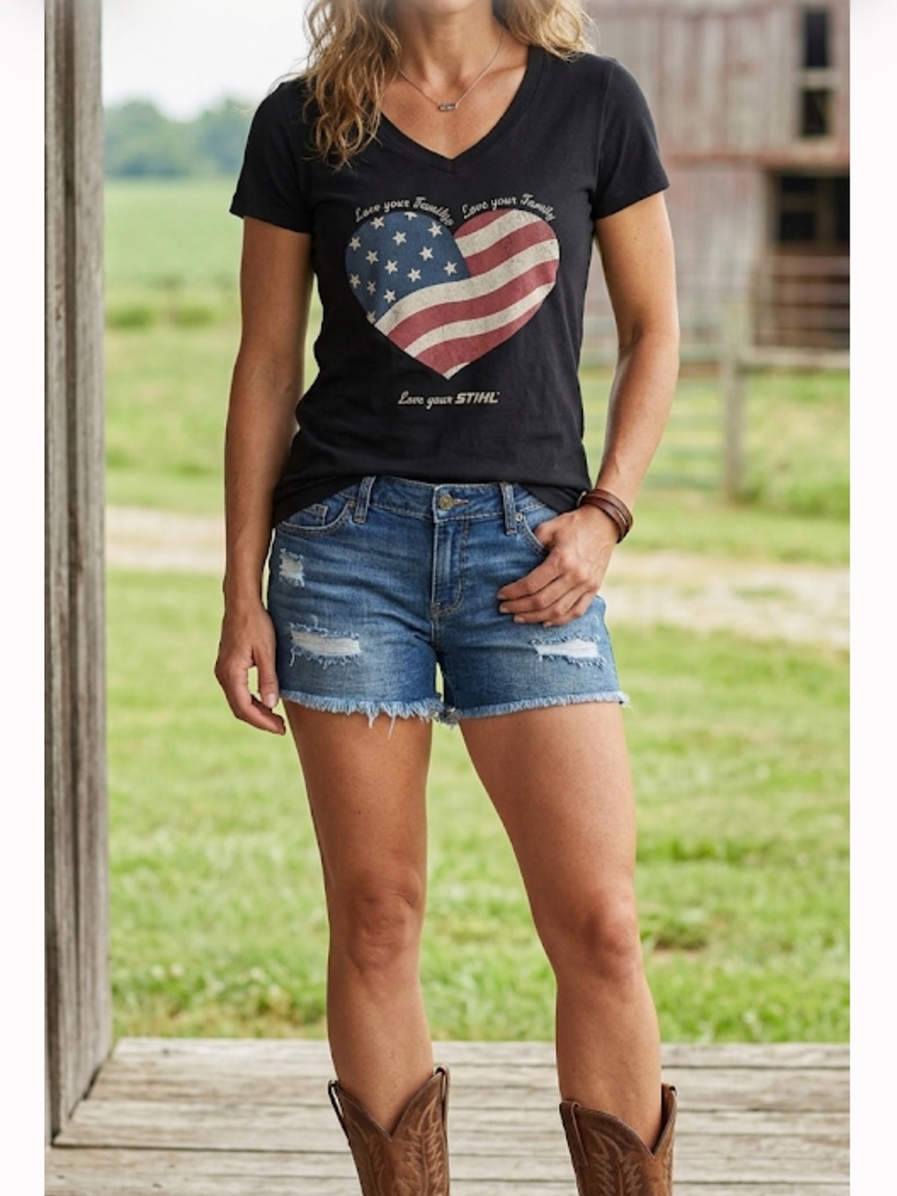 STIHL Love Your Family Love Your Country B-Neck Tee Americana Medium